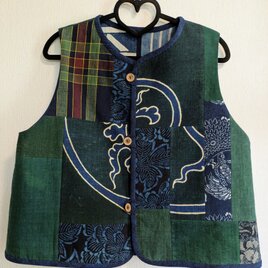 Y様専用）古布リメイク 藍染リバーシブルミニフードジャケット