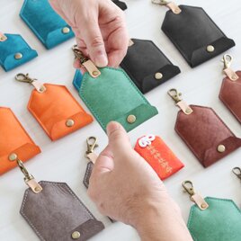 お守り袋 S M L 3サイズ マルゴー革×ヌメ革 レザー お守りケース 御守 お守り入れ キーホルダー