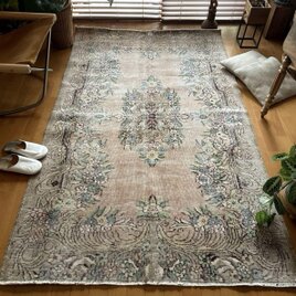 98×127 擦れ　メダリオン　葡萄ワイン色　トルコヴィンテージラグ 特大 コーラルレッド 288×160 宝石メダリオン トルコ