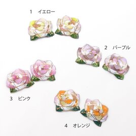 白いバラの七宝焼イヤリング(4カラーバリエーション)【受注制作】
