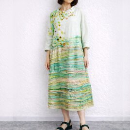 ガーゼ手描きワンピース【発生】一点もの(送料無料)