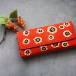 昭和レトロ　横長バック　オレンジに白緑丸柄　和装バック　バックインバック