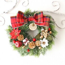 チェックリボンのミニクリスマスリース