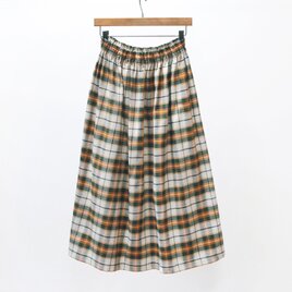 ハンドメイドギャザースカート　リネン混ギンガムチェック 播州織 綿麻 ギャザースカート（ ギンガムチェック ）リネン 麻