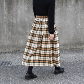 播州織 綿麻 ギャザースカート（ ギンガムチェック ）リネン 麻 ロング