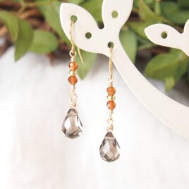 Drop Pierce（スモーキークォーツ×ヘソナイトガーネット）