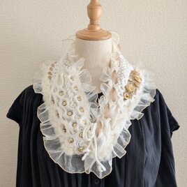 217.なわ編みのDecoティペットElegant White【エコファー裏地つき】