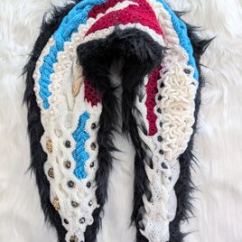 220.なわ編みのDecoティペットDark Rock【エコファー裏地つき】