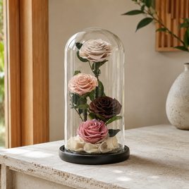 プリザーブドフラワー ガラスドーム 薔薇　インテリア 選べる7色のプリザーブドローズ｜手仕事で仕立てるガラスドーム
