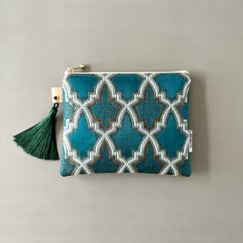 【受注制作】モロッカン生地のタッセル付きポーチ♦ライラ エメラルド♦ギフトにおすすめ♦