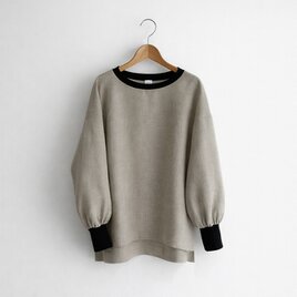 衿リブクルーネック 袖口リブ ふんわり袖の長袖プルオーバー｜リネン100%_Natural