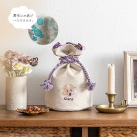 うちの子 犬刺繍 猫刺繍｜虹の橋メモリアル 骨壺袋 骨壺巾着 骨壺カバー 表リネン+裏金襴生地／梅と八重桜【送料無料】