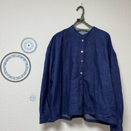 毎日着たい日常服　プルオーバーシャツ　起毛コットン　ブルー