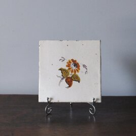 19世紀 スペイン アンティーク セラミック タイル 花柄 デザイン アート インテリア 20×20cm 0502387