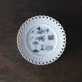 フランス 窯不明 パニエ皿 平皿 デザート皿 グリザイユ  φ20cm アンティーク 0502396