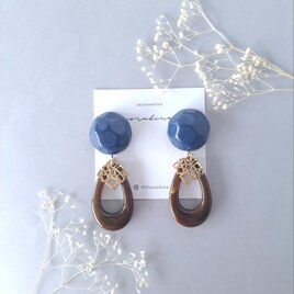 ★c　"レトロを取り入れて…"　秋　冬　大ぶり　ゆらゆら揺れる　ネイビー✕ブラウン　大ぶりピアス／イヤリング