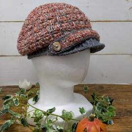 ツイード調のニットキャップ（赤系）