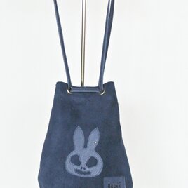 うさぎスカル、スエード丸底巾着。