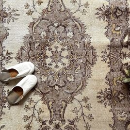 98×127 擦れ メダリオン 葡萄ワイン色 トルコヴィンテージラグ | iichi