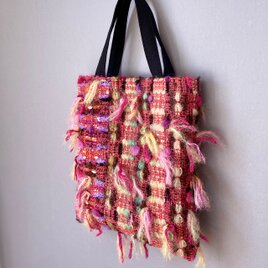 〈Morgenrot〉ふわもこ毛糸｜手織りミニトートバッグ