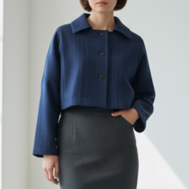 クラシック　ジャケット【送料込み】着物リメイク　1枚仕立て　ネイビー