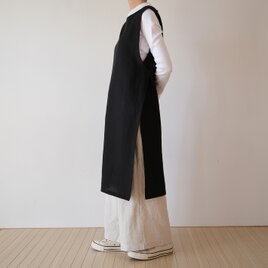 受注制作　ロングサイドリボンエプロン　ブラック