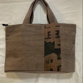 柿渋染めトートバッグ　帆布生地　書の文字　綿麻素材