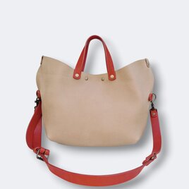 ≪オリジナルカラー≫2つのデザインを楽しめる2wayレザートートバッグ(S) グレージュ【OR3019S】