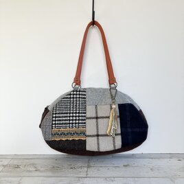 ウールボストンバッグ  モノトーンチェック