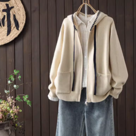 【受注】綿. フーディーカーディガン ジップアップ ショート丈