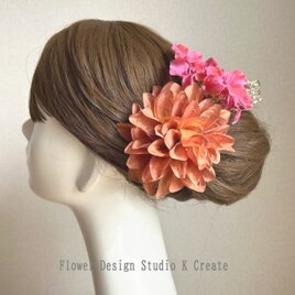 ピンクの薔薇と八重桜のヘッドドレス　アネモネ　桜　八重桜　桜の髪飾り　成人式 ヘッドドレス❤︎アネモネ×ピンクパープル 結婚式⁄成人式⁄髪飾り⁄和装