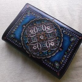 トラベラーズノートカバー 牛革、刻印＆拭き染め カードポケット付き