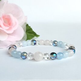 天然石＊アクアオーラ×アクアマリン×ムーンストーン＊ブレスレット＊お守り＊癒し＊上品＊天然石ブレスレット＊おしゃれ