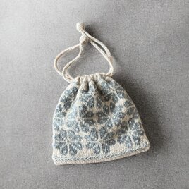 北欧柄手編みの巾着/シェットランドウール