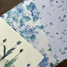 青のデザインペーパー 3種 計6枚