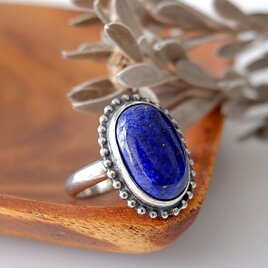 ～幸運の石～ラピスの粒飾りリング　14.5号　天然石アクセサリー　一点物　指輪　macari