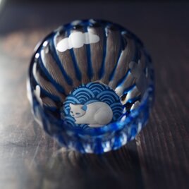 切子ぐい呑み「ひねもすのたりのたりかな」