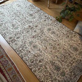 108×212 クリーム×桜色×グリーン　ボタニカル柄　トルコヴィンテージラグ