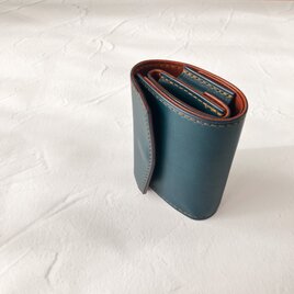 三つ折りコンパクト財布(オリーブ×キャメル) イタリアンレザー バイ