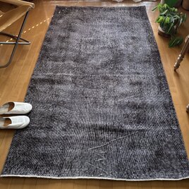 118×207レアダークグレイ　オーバーダイ　メダリオン　トルコヴィンテージラグ