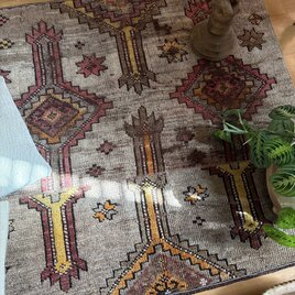 レア93×97 正方形サイズ　ウール　パッチワーク　ブラウン　トルコヴィンテージラグ