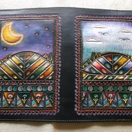 トラベラーズノートカバー 牛革、刻印＆拭き染め カードポケット付き