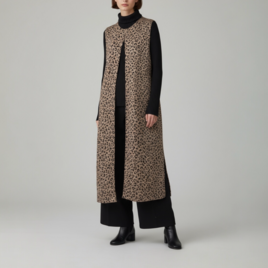 ロングジレ　レオパード柄【送料込み】古着リメイク　ブラウン