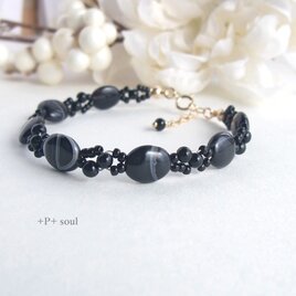 14kgf 黒縞瑪瑙ブレスレット 【SO-212B】