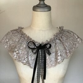 グレーベージュレース付け襟