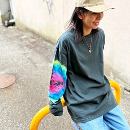 タイダイ染め ジップアップ フーディ パーカー ブラック ムラ染め XL