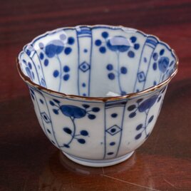 古伊万里 染付 芙蓉手草花文 小鉢 江戸後期 E2096