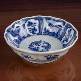 古伊万里 染付 山水草花文 なます皿 江戸後期 D822