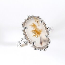 デンドリチックアゲートの粒飾りリング　11号　～大自然が描いた小さなアート～　天然石アクセサリー　一点物