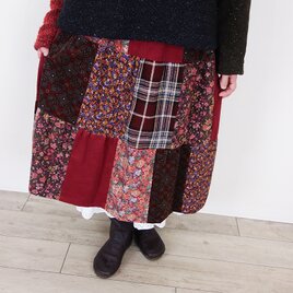 あたたかパッチティアードスカート☆クラシカルボルドー